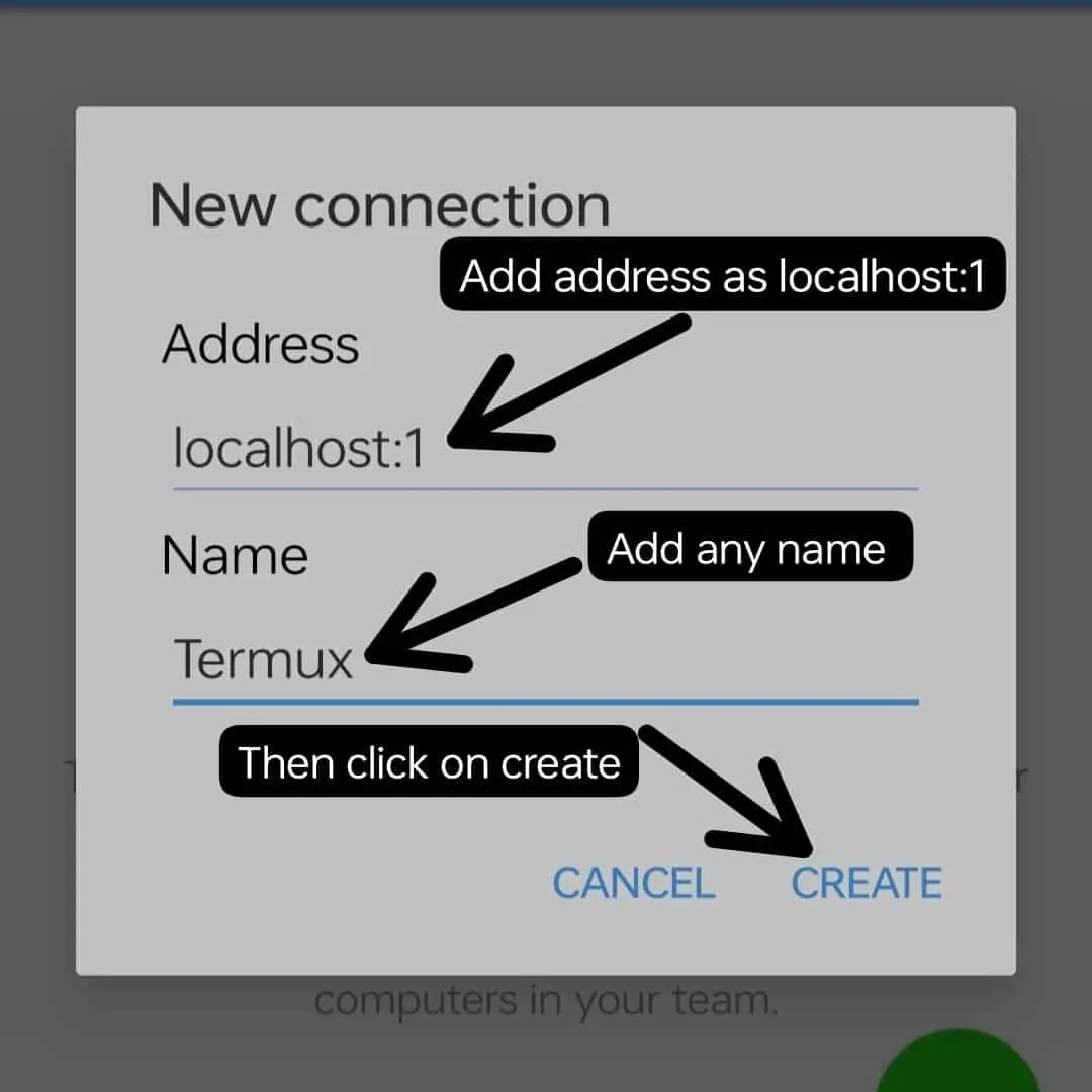 Termux GUI Create connection