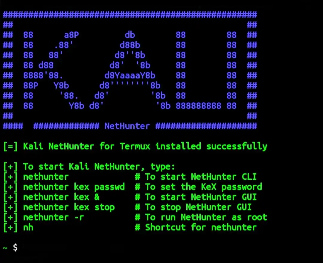 Kali Nethunter menu Kali Nethunter menu