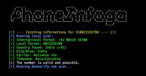 Phoneinfoga installation and usage commands