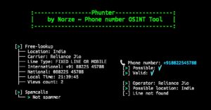 Phunter tool phone number information gathering